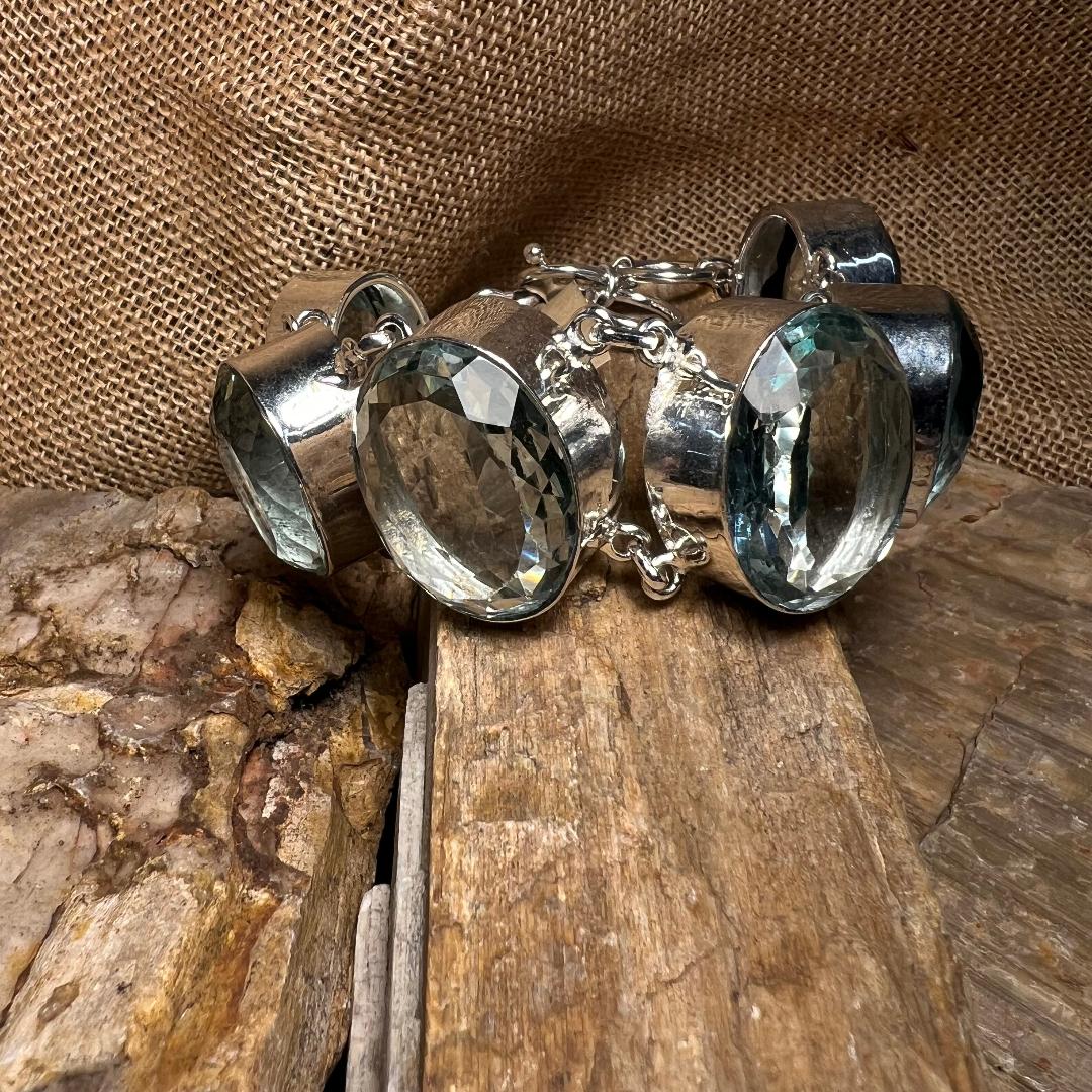 Bold Silver Pale Ocean Crystal Bracelet