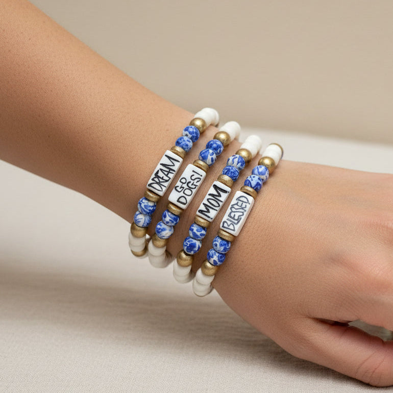 Affirmation Word Beaded Bracelets Inspirational - Blue White