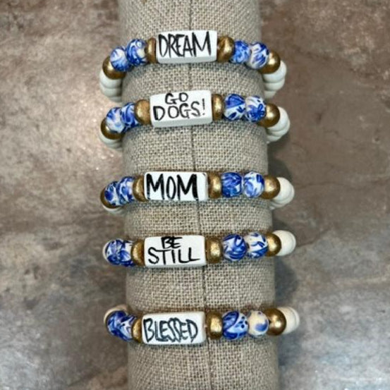 Affirmation Word Beaded Bracelets Inspirational - Blue White