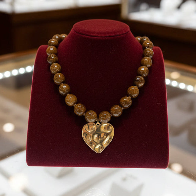 Brown Beaded Heart Necklace