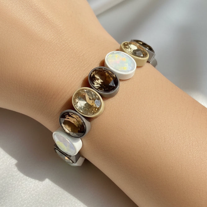 Brown, Topaz and White Multi Color Oval Bracelet