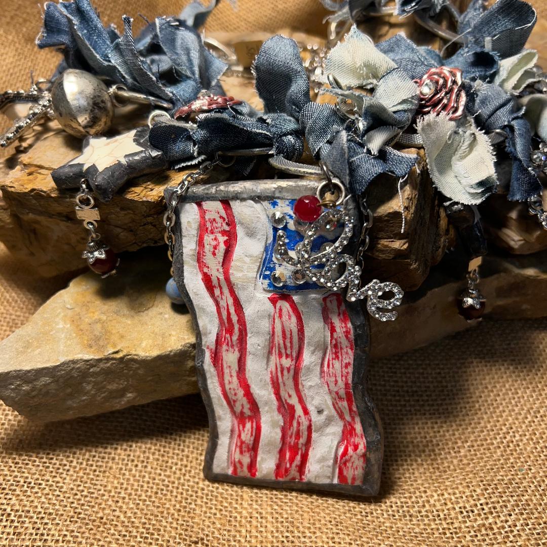 Choker Style Denim US Flag Adorned Necklace