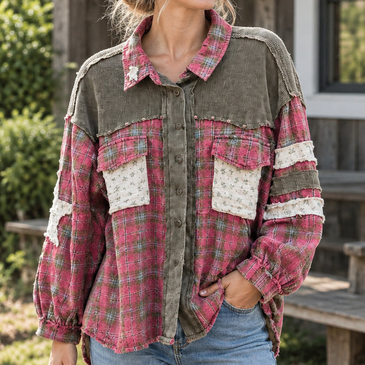 Pink Plaid Multi Thermal Knit Shirt/Cardigan