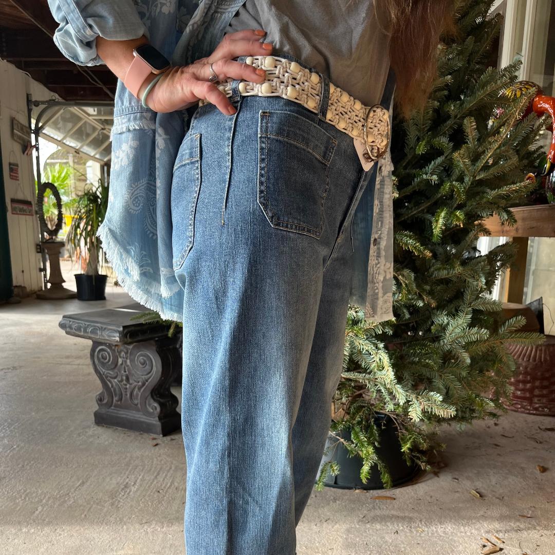 Embellished Wide Leg Crop Jeans