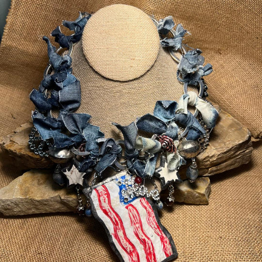 Choker Style Denim US Flag Adorned Necklace