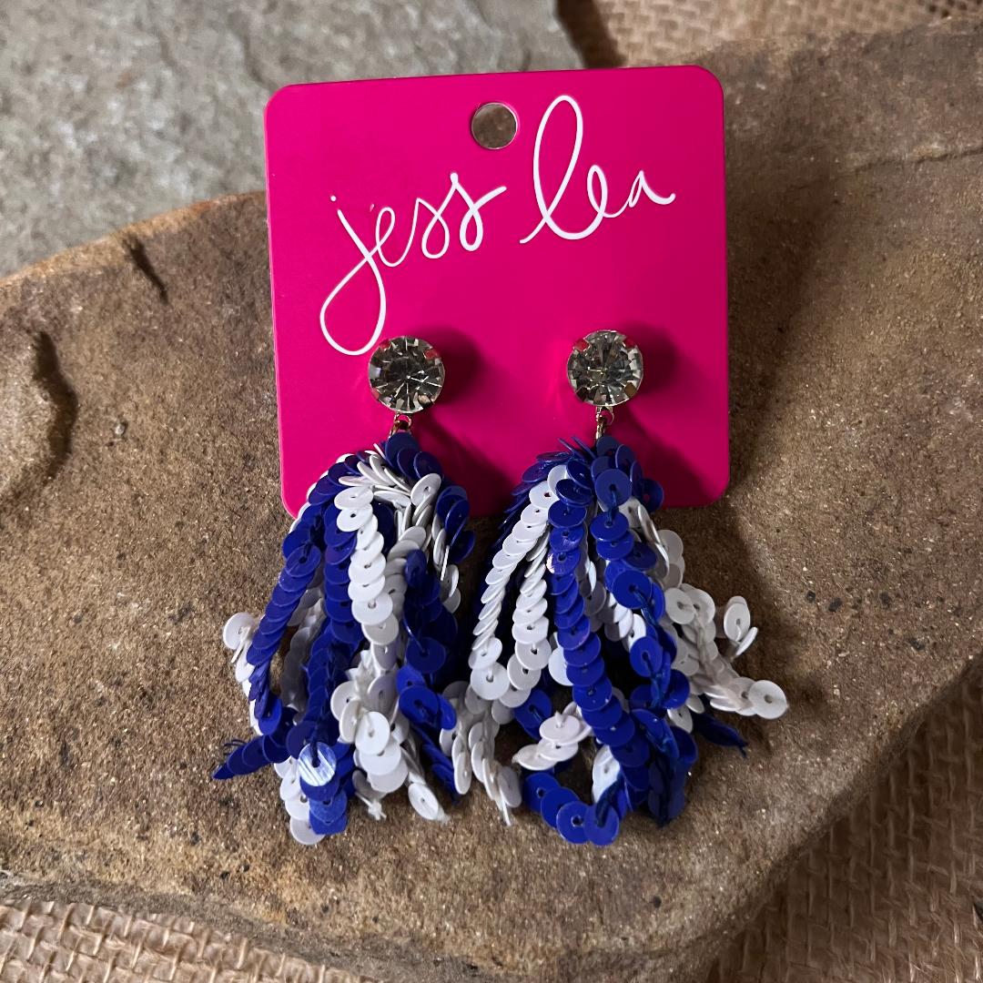 Blue & White Sequin /Crystal Earrings