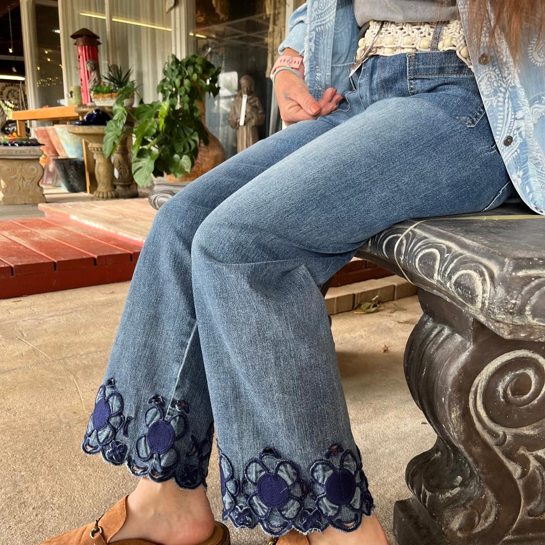 Embellished Wide Leg Crop Jeans