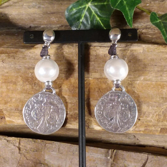 UNOde50 Earrings Alexandria Antique Coin and Pearl