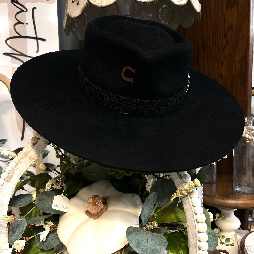 Fling Heart Crown Black Felt Hat