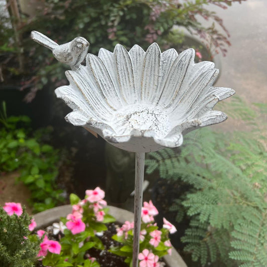 White Daisy Birdfeeder Garden Stake