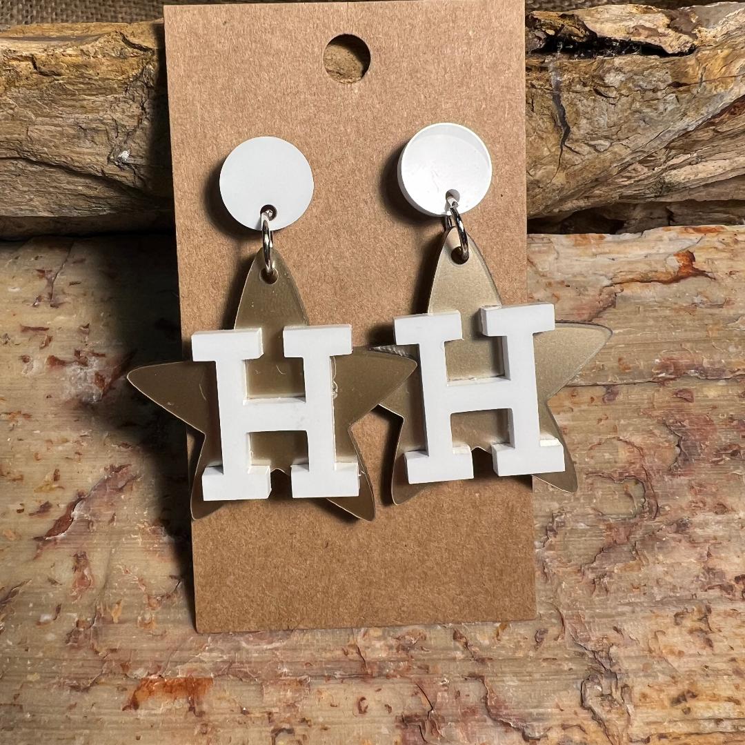 Astros White and Silver Star Back Acrylic Dangle Earrings