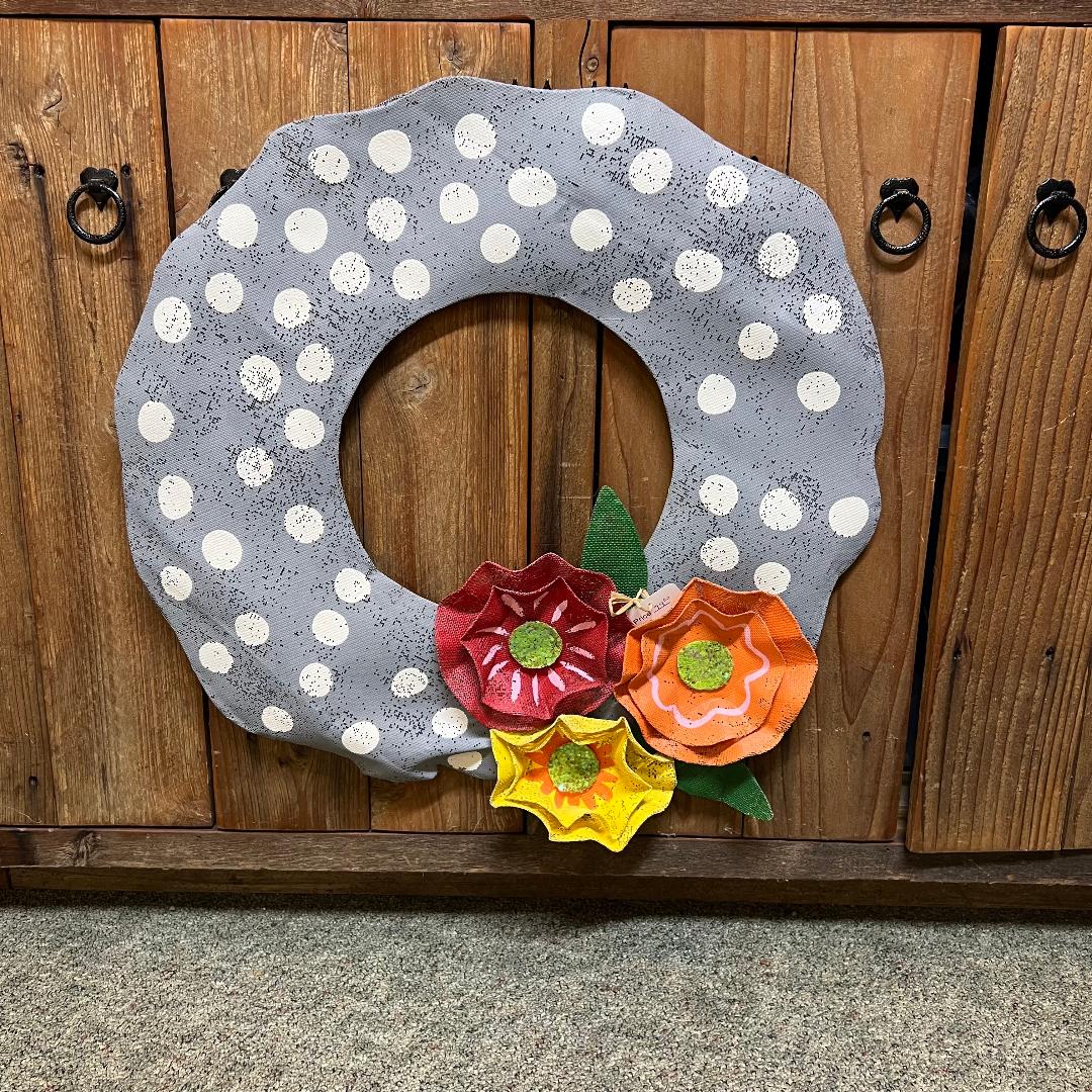 Polka Dot Wreath with Flowers Door Hanger