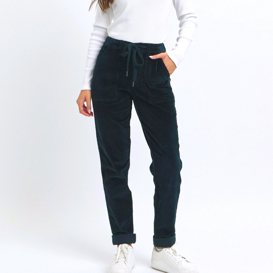 High Waisted Emerald Corduroy Cuffed Jogger