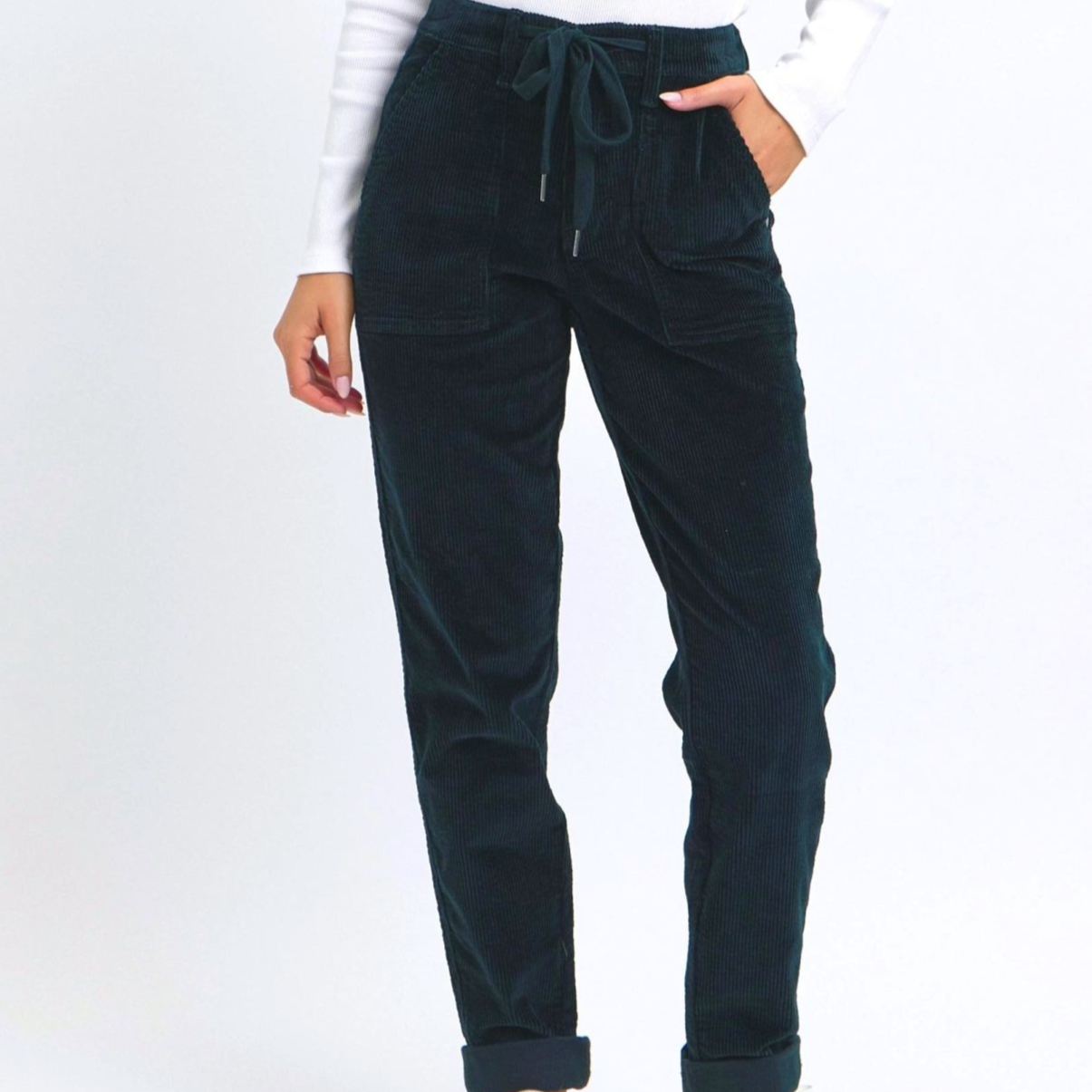 High Waisted Emerald Corduroy Cuffed Jogger