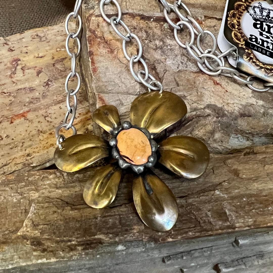 Mustard Yellow Gemstone Daisy and Brass Unforgettable Necklace