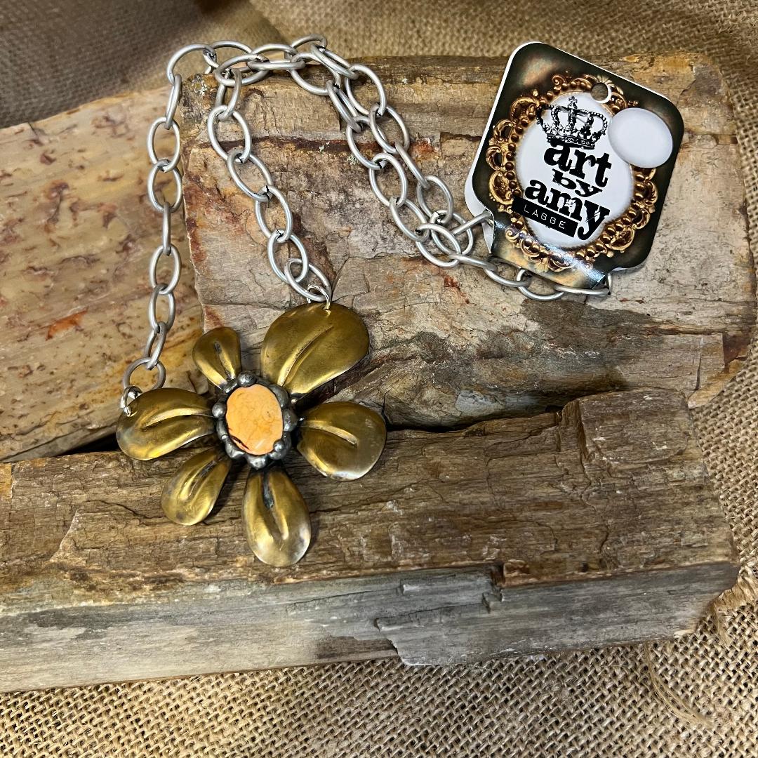 Mustard Yellow Gemstone Daisy and Brass Unforgettable Necklace