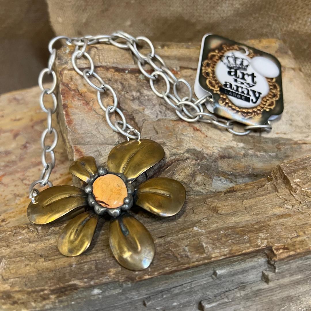 Mustard Yellow Gemstone Daisy and Brass Unforgettable Necklace