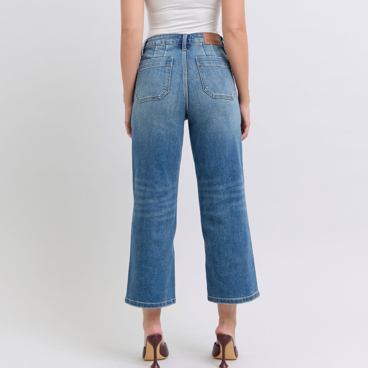 High Waist Utility Pocket Crop Wide Leg Jeans