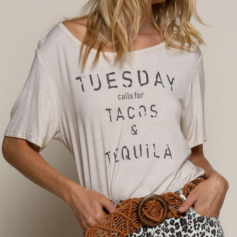 Tuesday, Taco & Tequila Almond Print Top