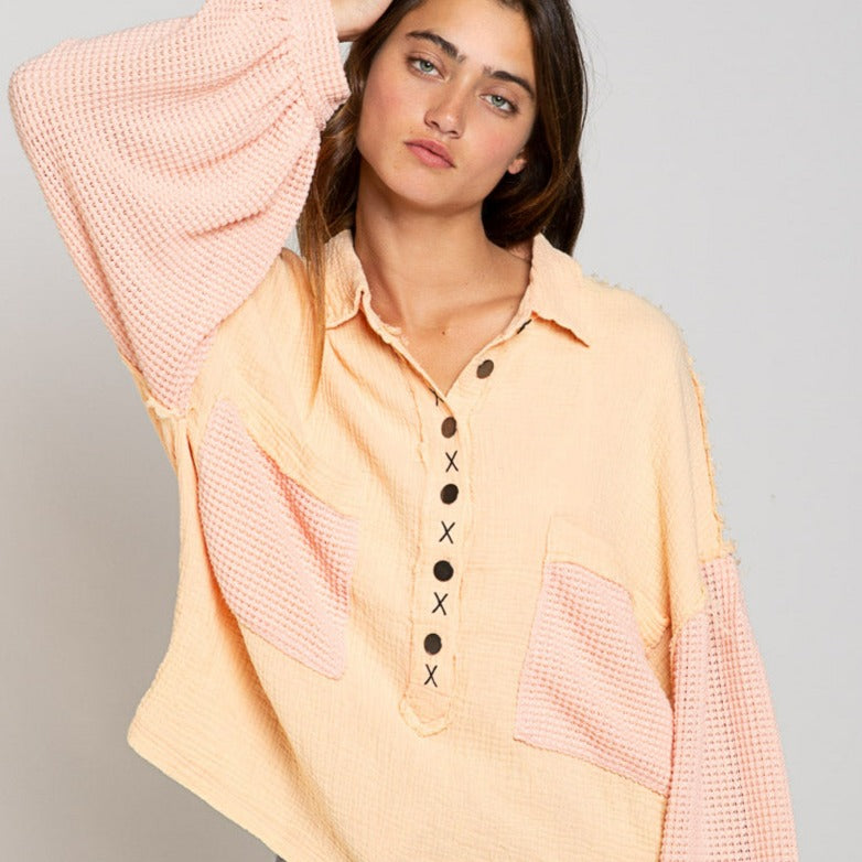Thermal Gauze Light-Weight Coral Oversized Top
