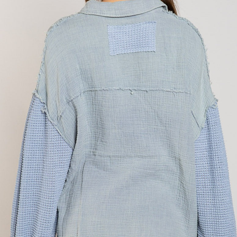 Thermal Gauze Light-Weight Pigeon Blue Oversized Top