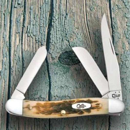 Peach Seed Jig Amber Bone Medium Stockman Pocket Knife