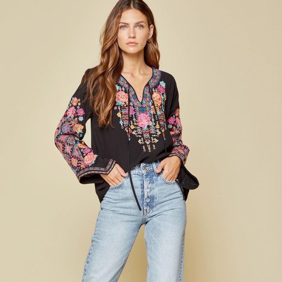 Bell Sleeve Black/Floral Tunic