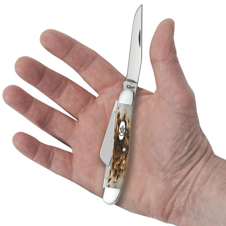 Peach Seed Jig Amber Bone Medium Stockman Pocket Knife