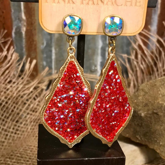 Red Pave’ Crystals with AB & Gold Tear Point Drops