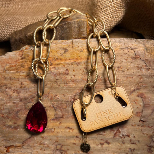 Red Teardrop Gold Chain Necklace