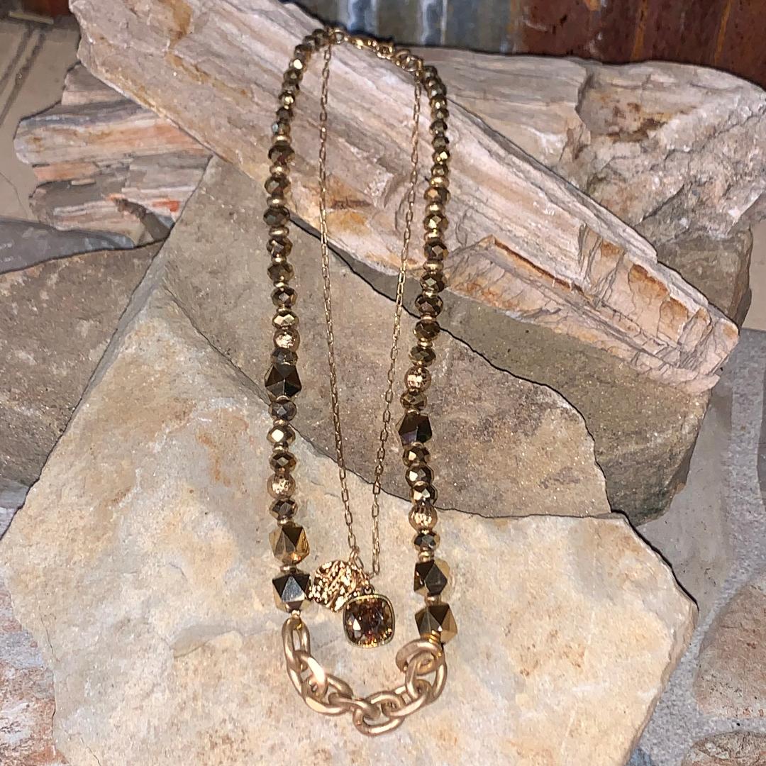 Double Gold & Bead Chain Necklace