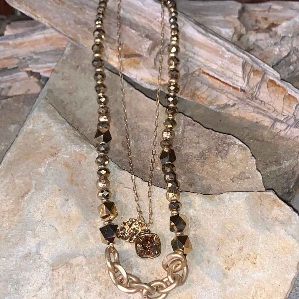 Double Gold & Bead Chain Necklace