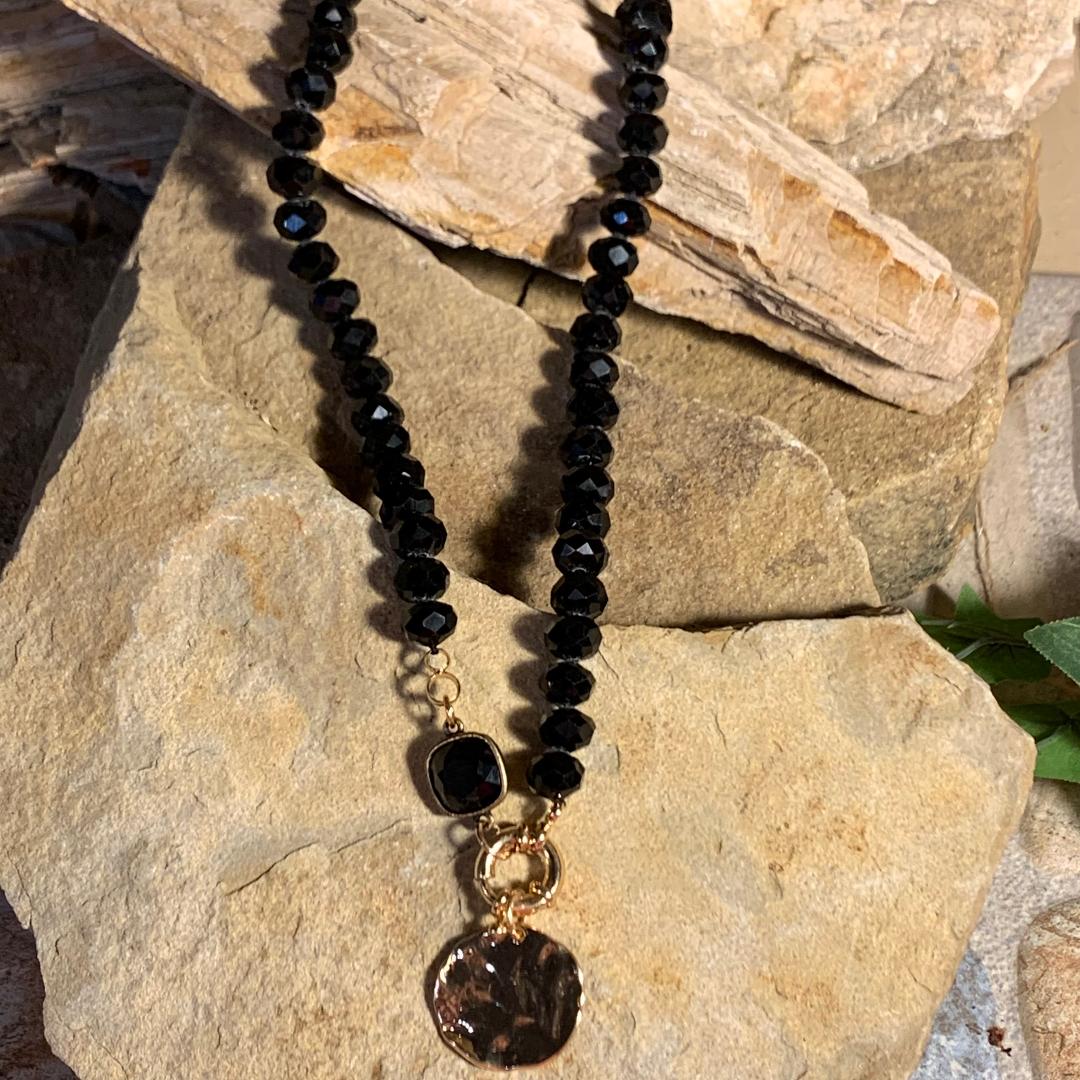 Gold & Onyx Black Bead Necklace