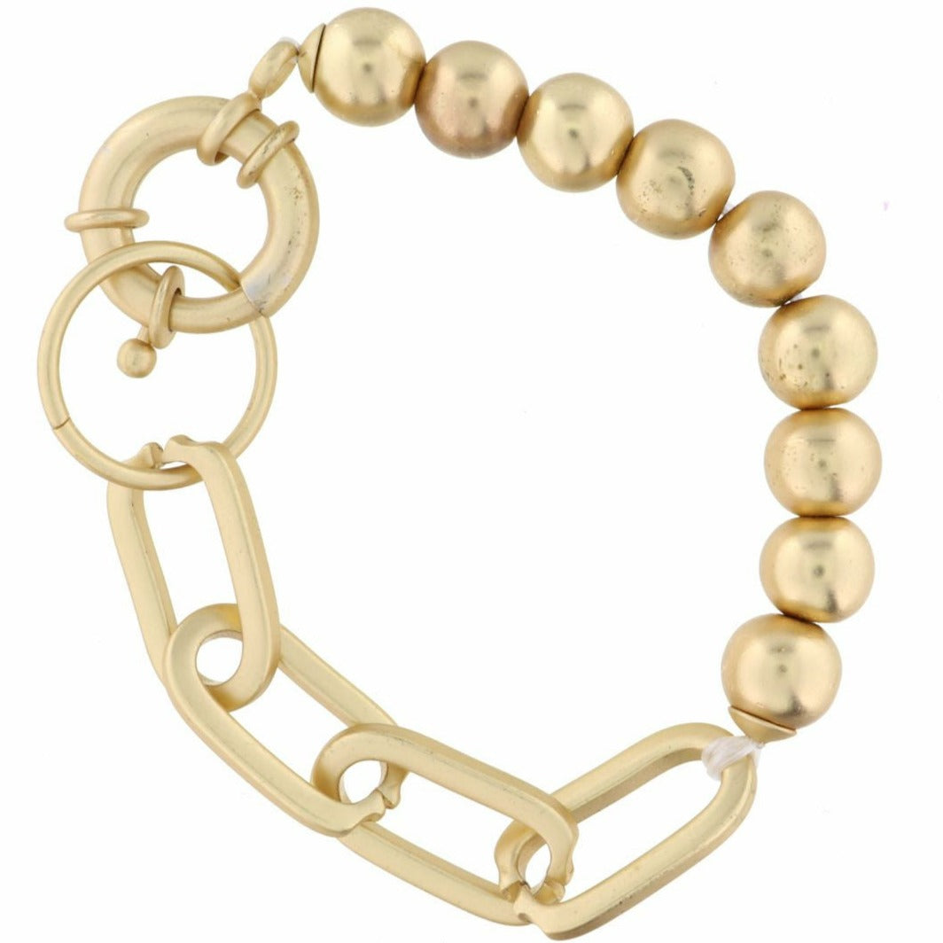 Matte Gold Bead & Link Chain Bracelet