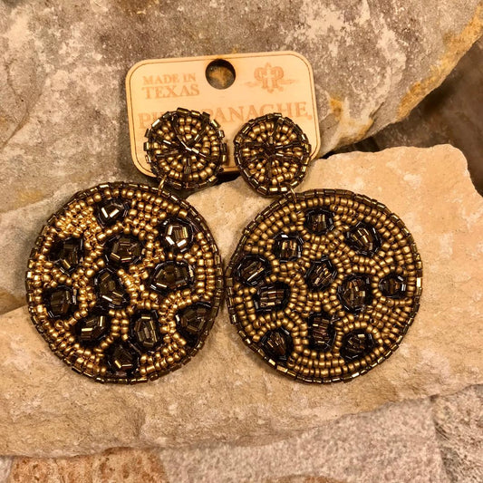 Gold and Leopard Beaded Circle Earrings