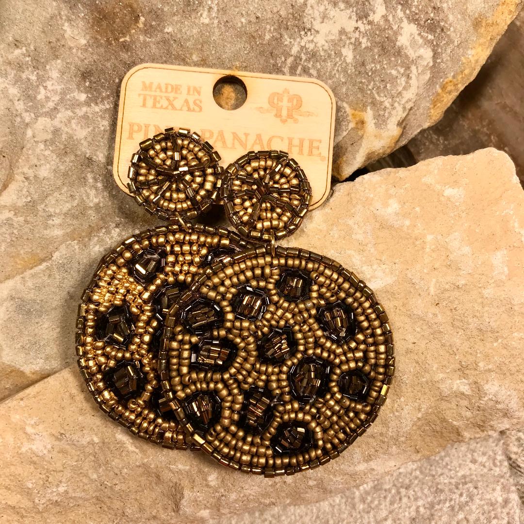 Gold and Leopard Beaded Circle Earrings