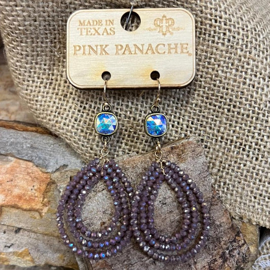 Sparkly Iridescent Lavender Triple Tear Drop Earrings