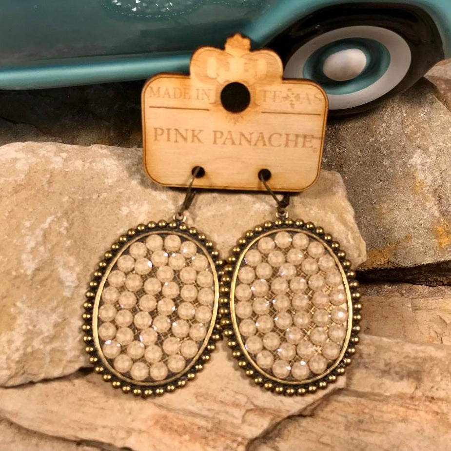 Oval Bronze with Candy Ivory Crystal Earrings