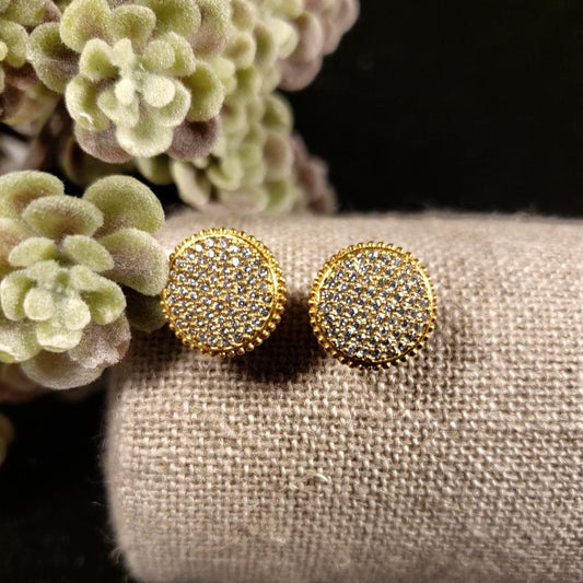 Fleur-de-Lis Pavé Stud Gold Pave Cubic Zirconia Earrings