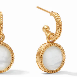 Fleur-de-Lis Hoop & Charm Earring Gold Iridescent Clear Crystal