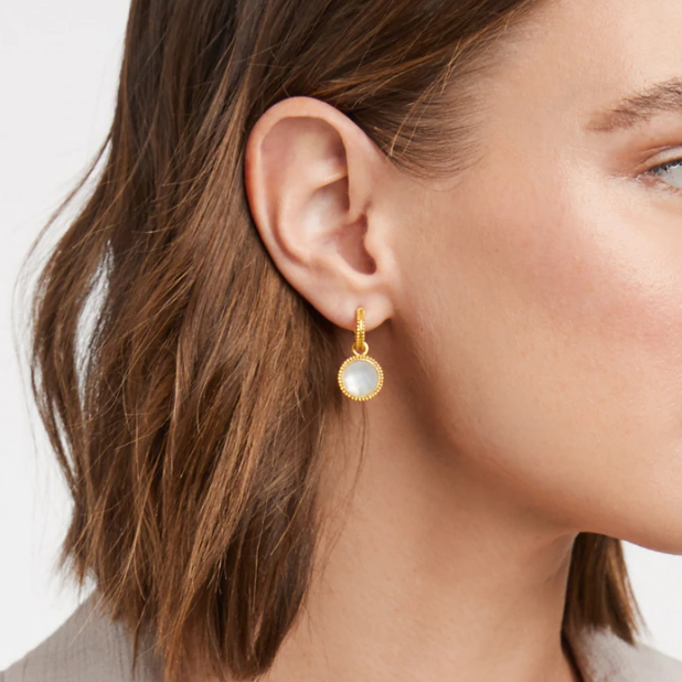 Fleur-de-Lis Hoop & Charm Earring Gold Iridescent Clear Crystal