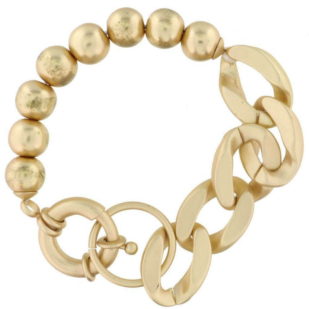 Matte Gold Bead & Curb Chain Bracelet