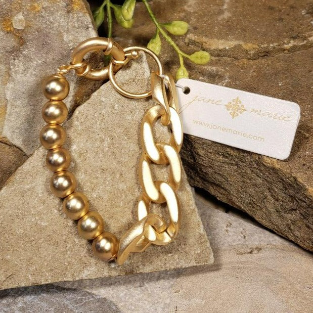 Matte Gold Bead & Curb Chain Bracelet