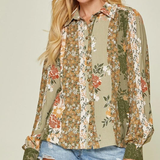 Floral Embroidered Balloon Sleeve Top Reg & Plus