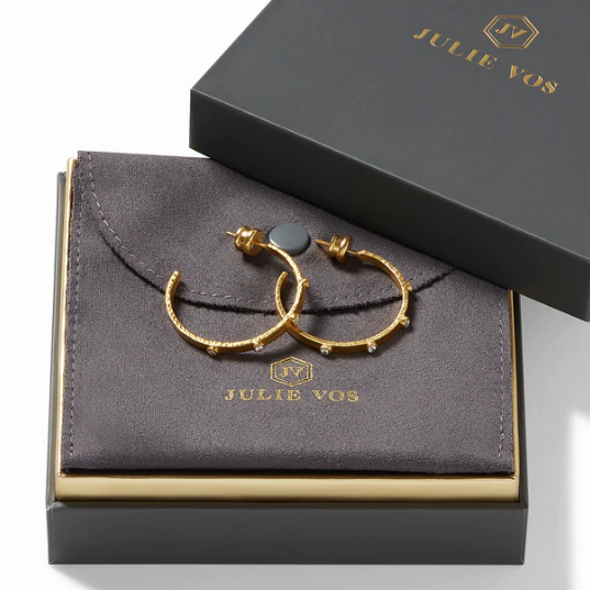 Crescent Large Gold Hoop Earrings with Cubic Zirconia Stone
