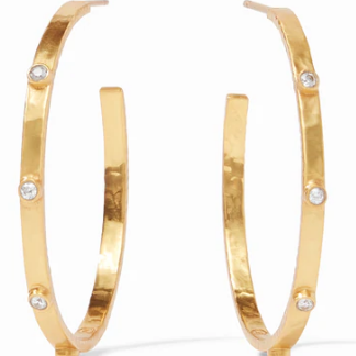 Crescent Large Gold Hoop Earrings with Cubic Zirconia Stone
