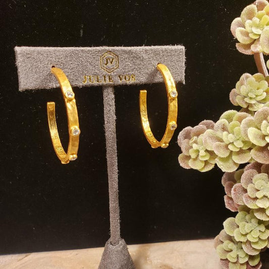 Crescent Medium Gold Hoop Earrings with Cubic Zirconia Stone