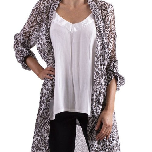 Long Silk Cardigan Safari Print