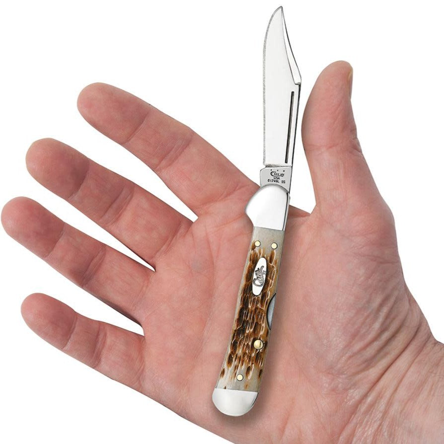 Amber Bone Peach Seed Jig Mini Copper Lock Knife