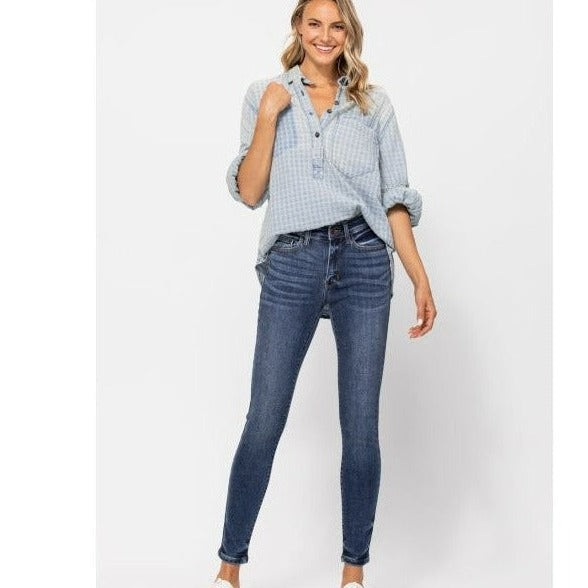 Mid Rise Skinny Jeans W/ Hand Sand